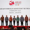 东盟各国外长和东帝汶外长在2月4日召开的东盟外长非正式会议上合影。（图片来源：越通社）