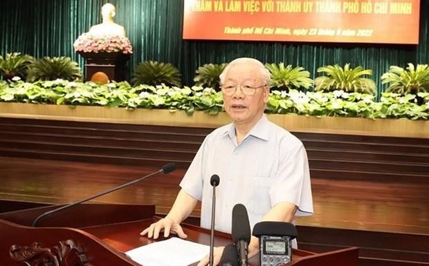 越共中央总书记阮富仲在会上发言。（图片来源：越通社）