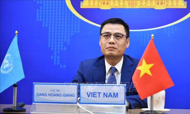 越南驻联合国代表团团长邓黄江大使发表讲话。（图片来源：越通社）