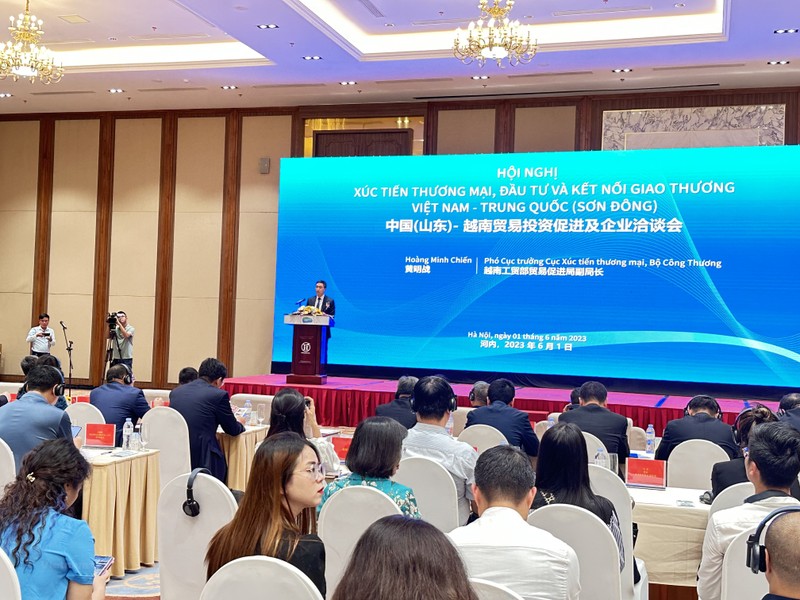 越南工贸部贸易促进局副局长黄明战在会上发表讲话。（图片来源：越通社）