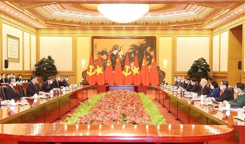 会谈全景。（图片来源：越通社）