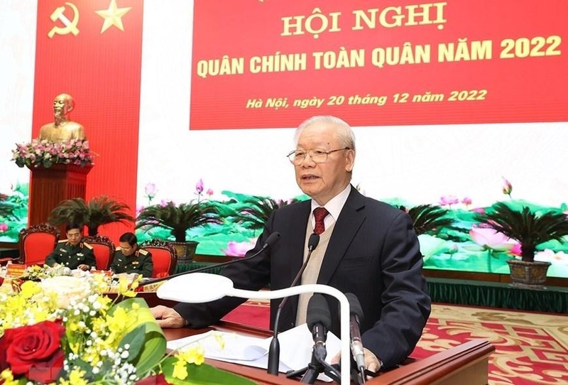 越共中央总书记、中央军委书记阮富仲发表讲话。（图片来源：越通社）