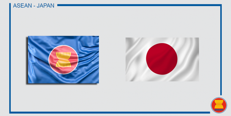 东盟旗和日本的国旗。（图片来源：ASEAN.org）