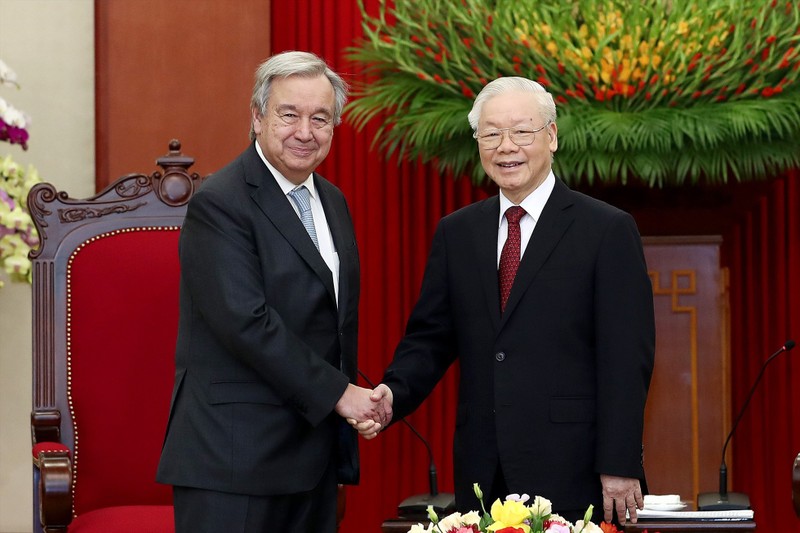 越共中央总书记阮富仲和联合国秘书长安东尼奥·古特雷斯。