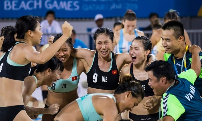 越南女子手球队在2023年亚洲沙滩手球锦标赛夺冠。
