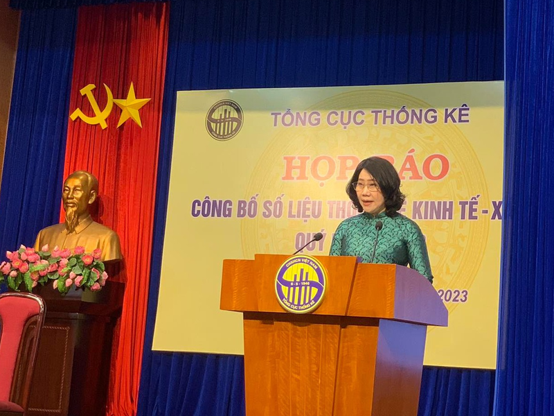 越南计划投资部统计总局局长阮氏香发表讲话。（图片来源：VGP）