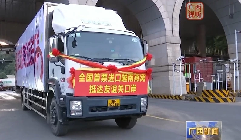 越南进口中国的首批燕窝已顺利通关。（广西电视台视频截图）