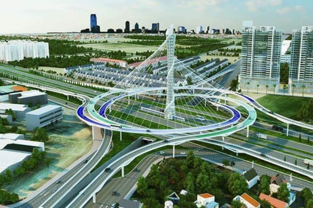 首都区四环路投资建设项目中一个交通枢纽的透视图。