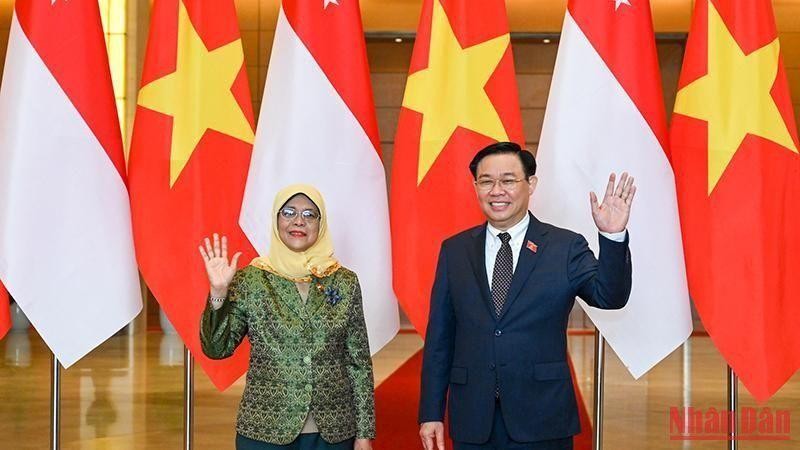 越南国会主席王廷惠与新加坡总统哈莉玛·雅各布。（维玲 摄）