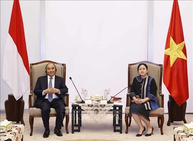 阮春福主席会见印尼国会议长普安·马哈拉尼。（图片来源：越通社）