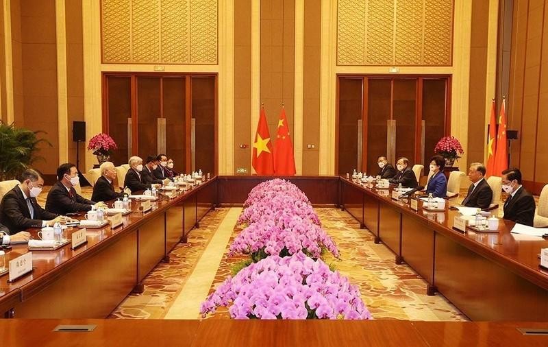 越共中央总书记阮富仲会见中国政协主席汪洋。