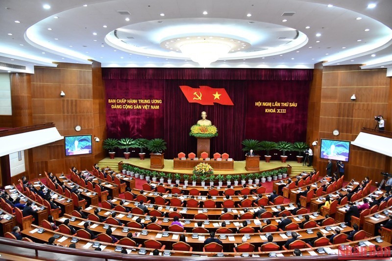 ，越共第十三届中央委员会第六次全体会议场景。（登科 摄）