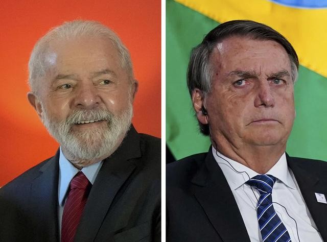 巴西左翼总统候选人卢拉•达席尔瓦金（左）和巴西总统博尔索纳罗（右）。
