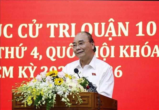 国家主席阮春福在活动上发言。（图片来源：人民军队报）
