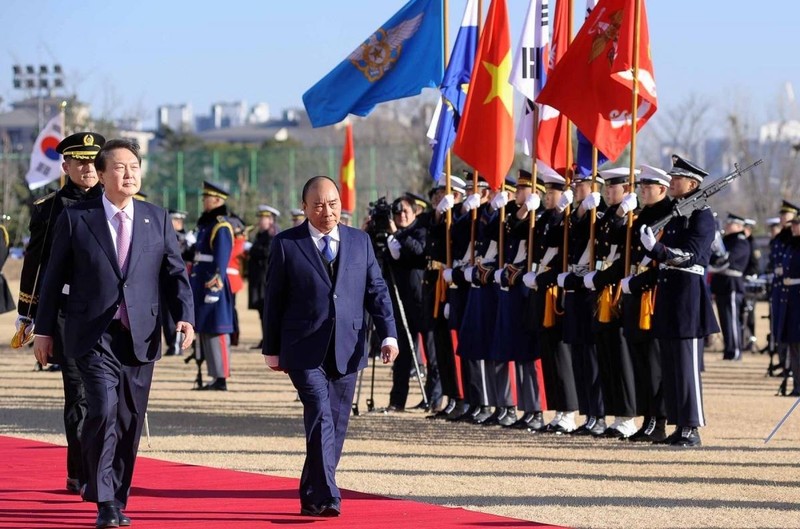 国家主席阮春福和韩国总统尹锡悦。（图片来源：VOV）