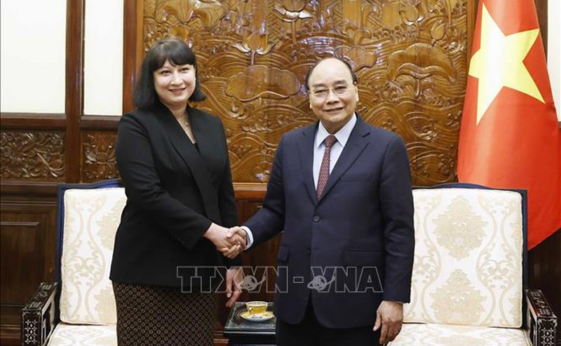 阮春福主席会见罗马尼亚驻越南大使克里斯蒂娜·罗米拉。（图片来源：越通社）