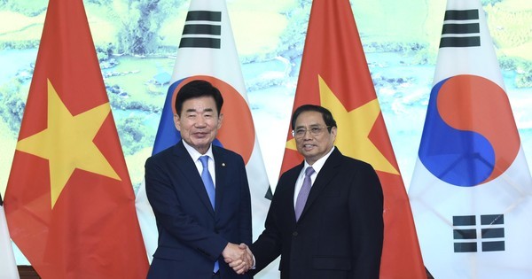 越南政府总理范明正会见韩国国会议长金振杓。