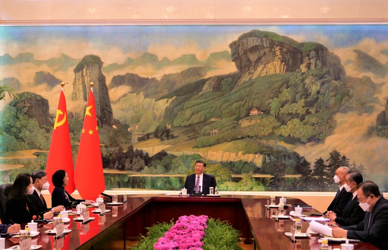 越南共产党代表团礼节性拜会中共中央总书记、中国国家主席习近平。（杜有兴 摄）