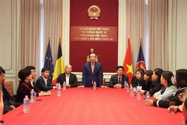越南驻比利时特命全权大使、越南驻欧盟代表团团长阮文草大使发表讲话。（图片来源：越通社）