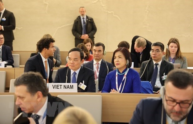 越南政府副总理陈流光为首的越南代表团以2023-2025年任期联合国人权理事会成员的资格与会。（图片来源：越通社）