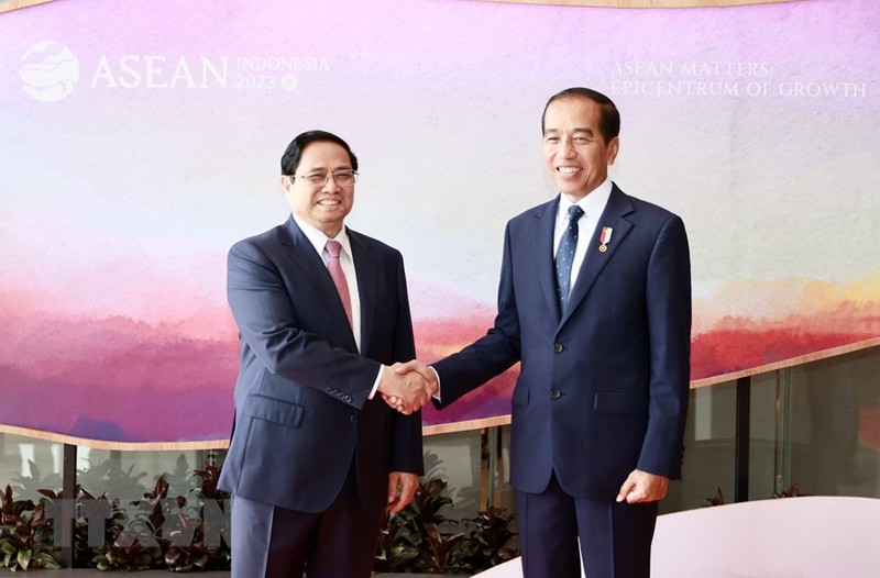 越南政府总理范明正与印尼总统佐科·维多多。（图片来源：越通社）
