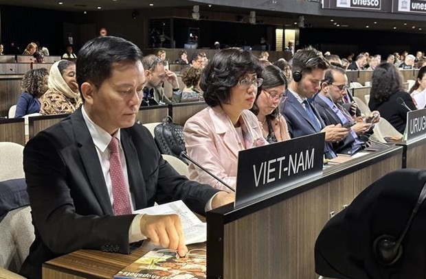 越南外交部副部长、越南联合国教科文组织全国委员会主席何金玉出席会议。（图片来源：越通社）
