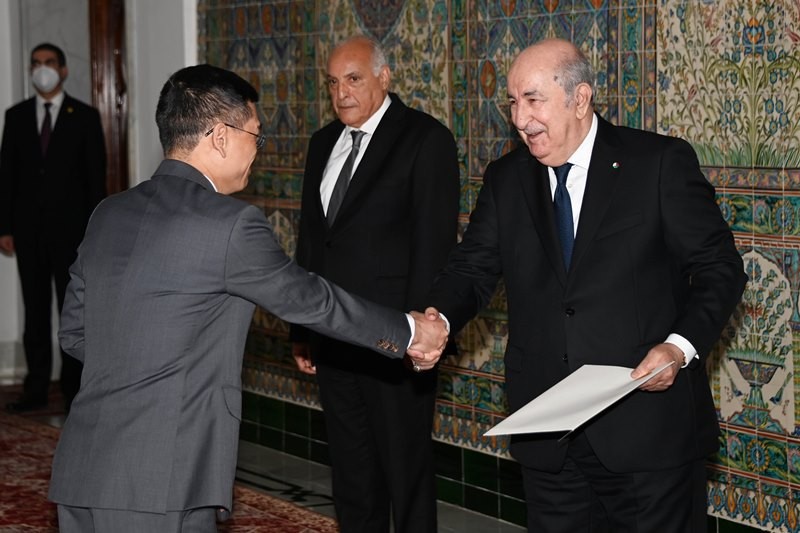 陈国庆大使向阿尔及利亚总统递交国书。图。（图片来源：越通社）