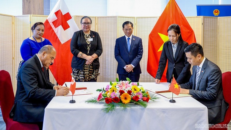 越南与汤加建立外交关系的联合公报签订仪式。（图片来源：VGP）