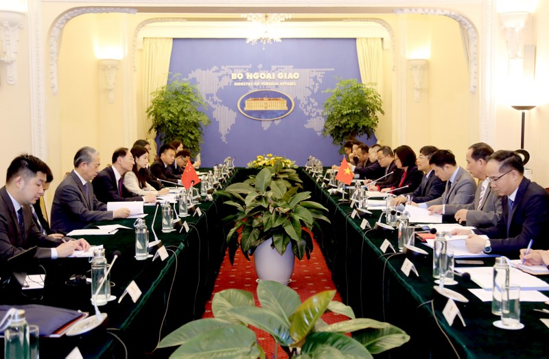 越中政府级边界谈判代表团团长会晤在河内举行。（图片来源：越南外交部）