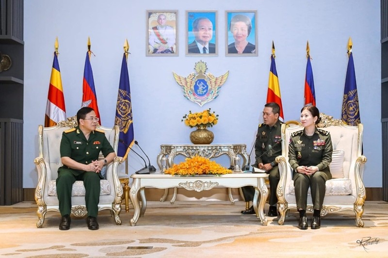 柬埔寨国防部国务卿丹达丽妮会见越南国防部工作代表团。（图片来源：越南人民军报）