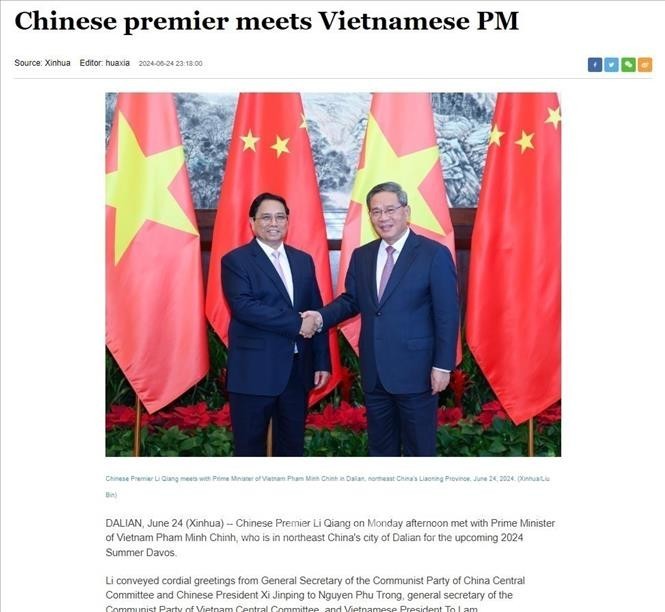 新华社报道越南政府总理范明正和中国国务院总理李强。