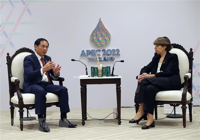 越南外交部部长裴青山会见法国外交部长卡特琳·科隆纳。（图片来源：越通社）