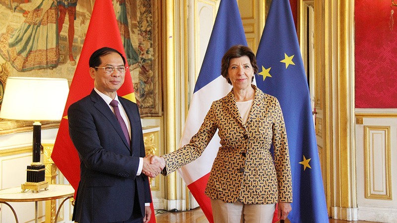 越南外交部部长裴青山与法国欧洲和外交部部长卡特琳·科隆纳。