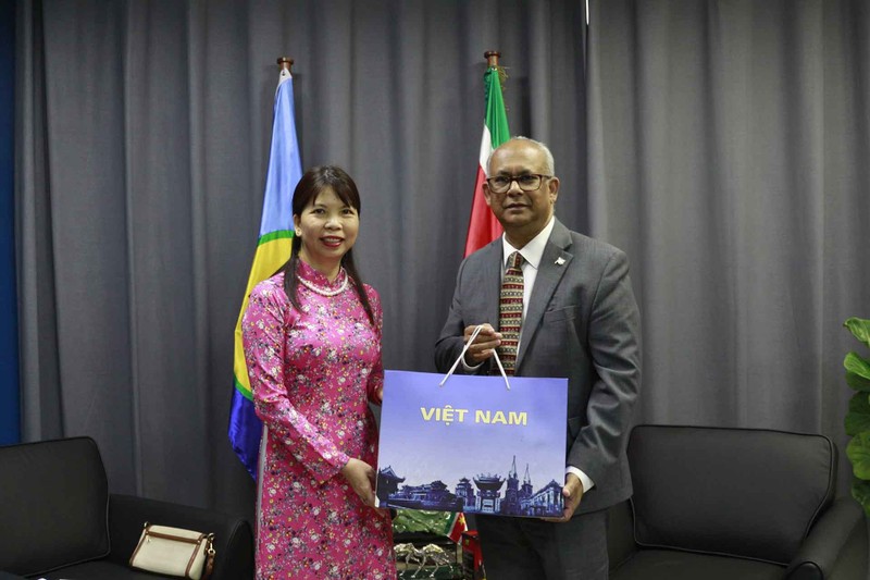 范氏金花大使和苏里南外交部长阿尔伯特·拉姆丁。（图片来源：越通社）