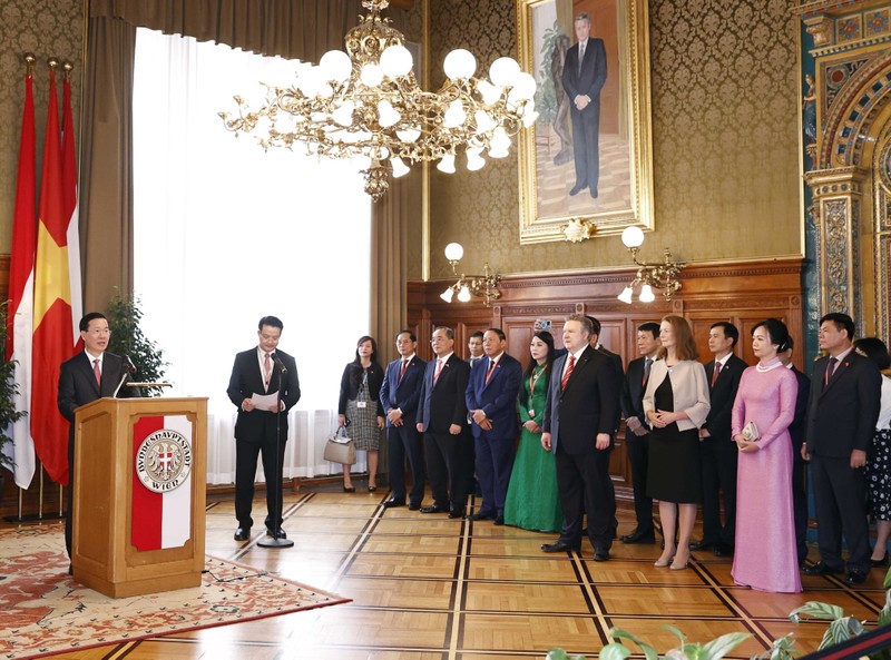 越南国家主席武文赏在见面会上发表讲话。（图片来源：越通社）