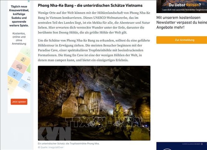 德国著名旅游网站Reisereporter介绍越南风芽-盖板国家公园。（图片来源：越通社）