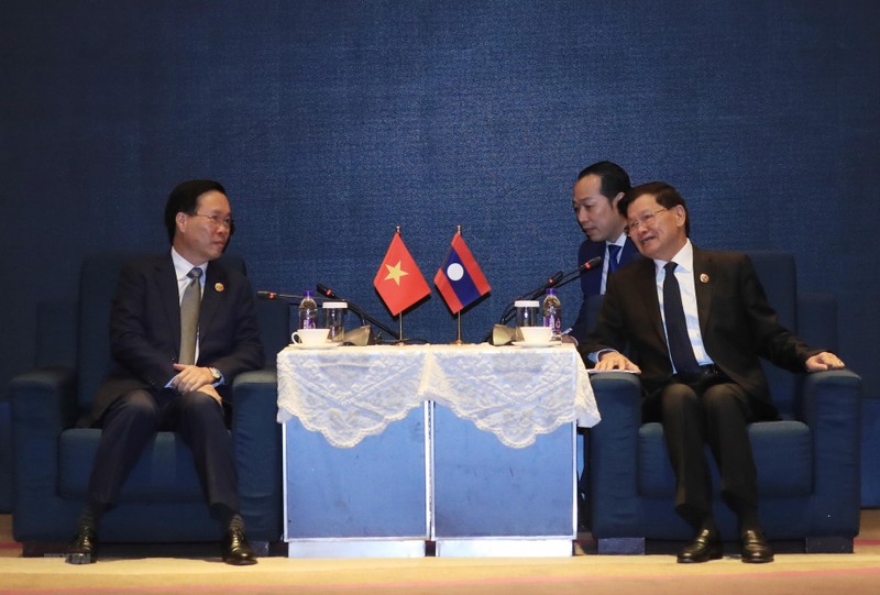 越南国家主席武文赏会见老挝人民革命党中央总书记、老挝国家主席通伦·西苏里。（图片来源：越通社）