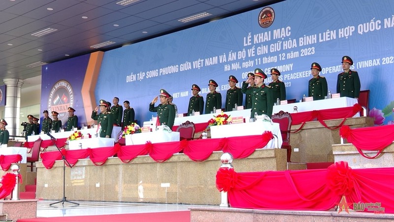 越南与印度联合国维和行动演习开幕式彩排活动。（图片来源：人民军队报）