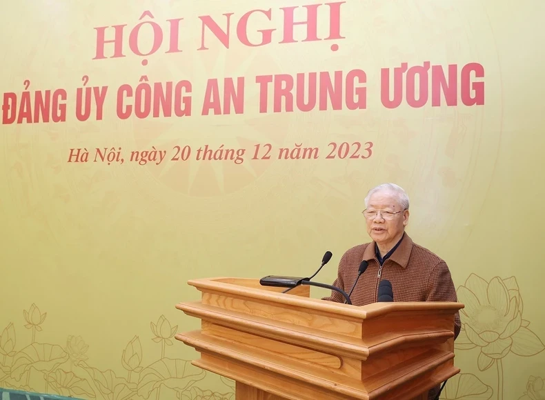 越共中央总书记阮富仲出席2023年中央公安党委会议。（图片来源：越通社）