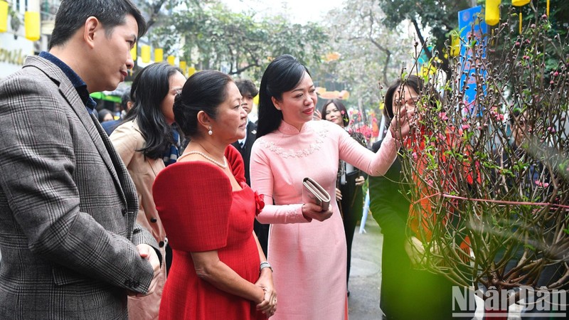 越南国家主席夫人和菲律宾总统夫人参观梳街传统花市。