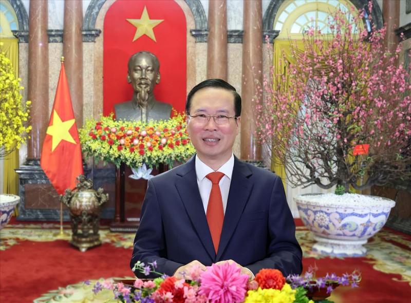 越南国家主席武文赏发表二〇二四甲辰年新年贺词。图片来源: 越通社