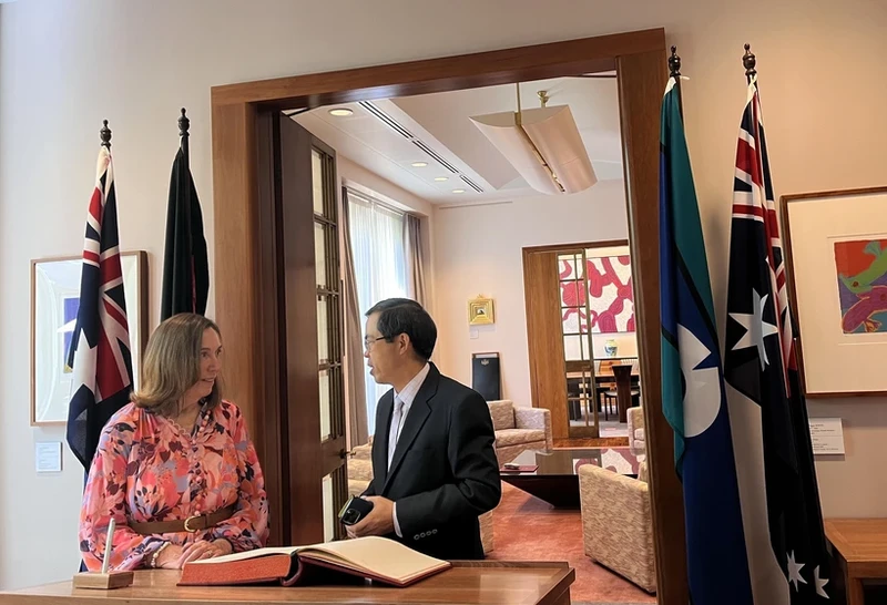 越南驻澳大利亚大使范雄心礼节性拜会澳大利亚参议院议长苏·莱恩斯。（图片来源：越通社）