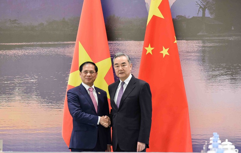 越南外交部长裴青山与中国外交部长王毅。（图片来源：国际报）