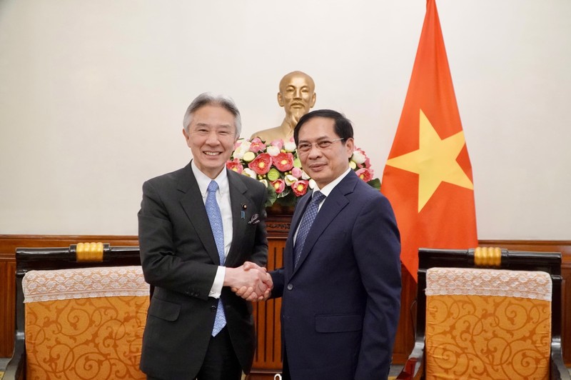 越南外交部长裴青山和日本文部科学大臣森山雅人。（图片来源：国际报）