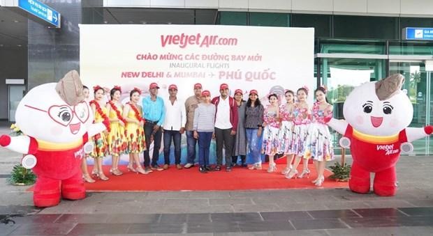 越南富国岛至印度新德里和孟买航线开通仪式。（图片来源：vietjetair.com）