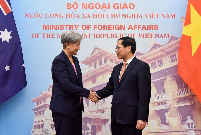 越南外交部长裴青山与澳大利亚外长黄佩妮和。