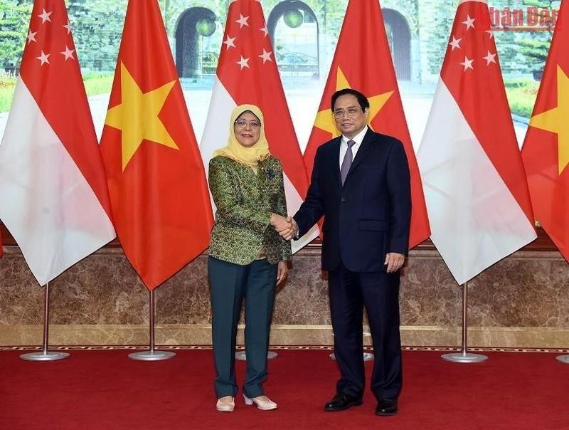 越南政府总理范明正与新加坡总统雅各布。（陈海 摄）