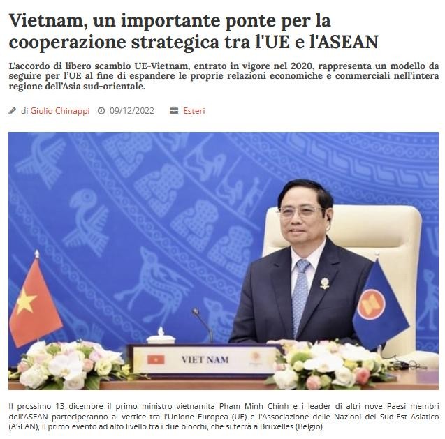 意大利La Città Futura网站发表的题为“越南—欧盟与东盟战略合作的重要桥梁”的文章的截图。