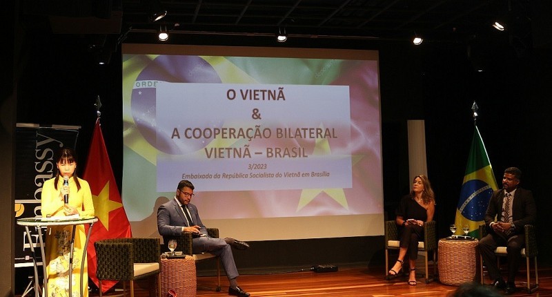 越南驻巴西大使范氏金花在活动上发表讲话。