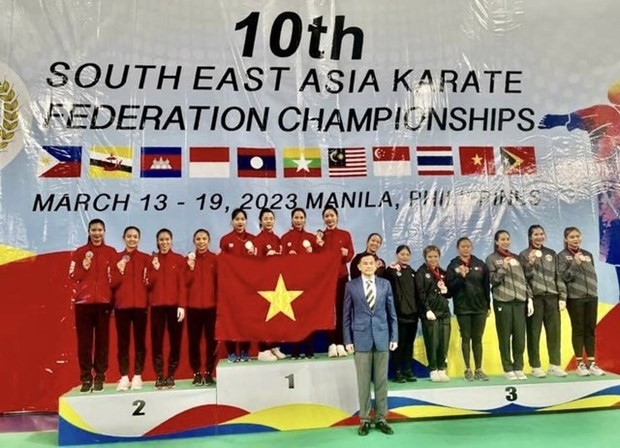 越南空手道队在2023年东南亚空手道锦标赛中获得66枚奖牌，在奖牌榜上名列首位。